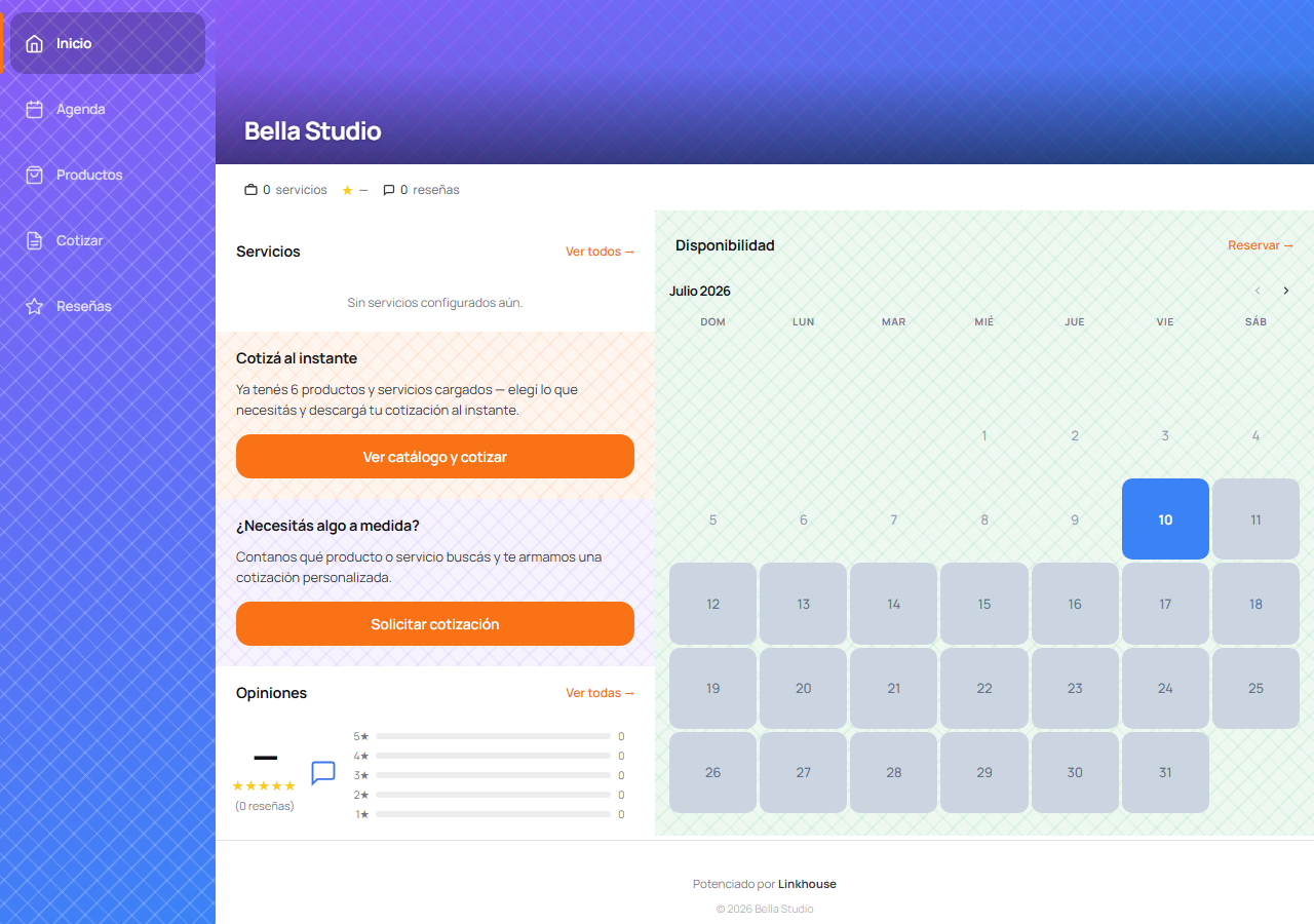 Portal público de un negocio con el patrón de cuadrícula aplicado